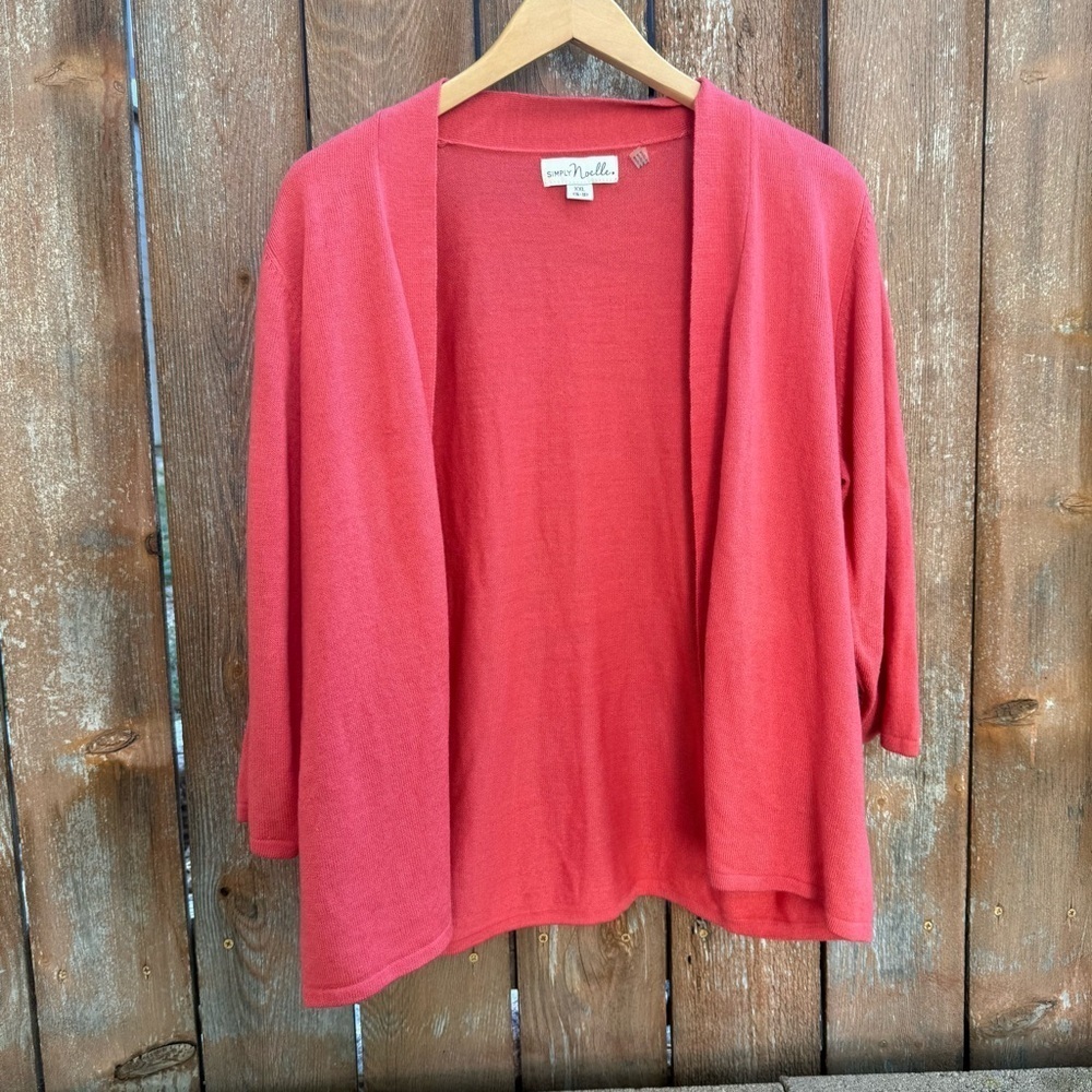 SIMPLY NOELLE Women's Pink Salmon Sweater Open Front Cardigan Size XXL 16-18